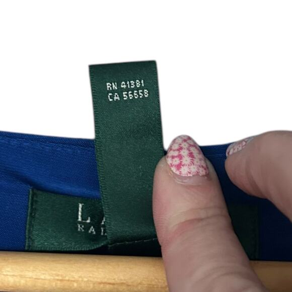 Lauren Ralph Lauren Faux Wrap Midi Dress Women's Size 14W V-Neck Sapphire Blue - Picture 5 of 7